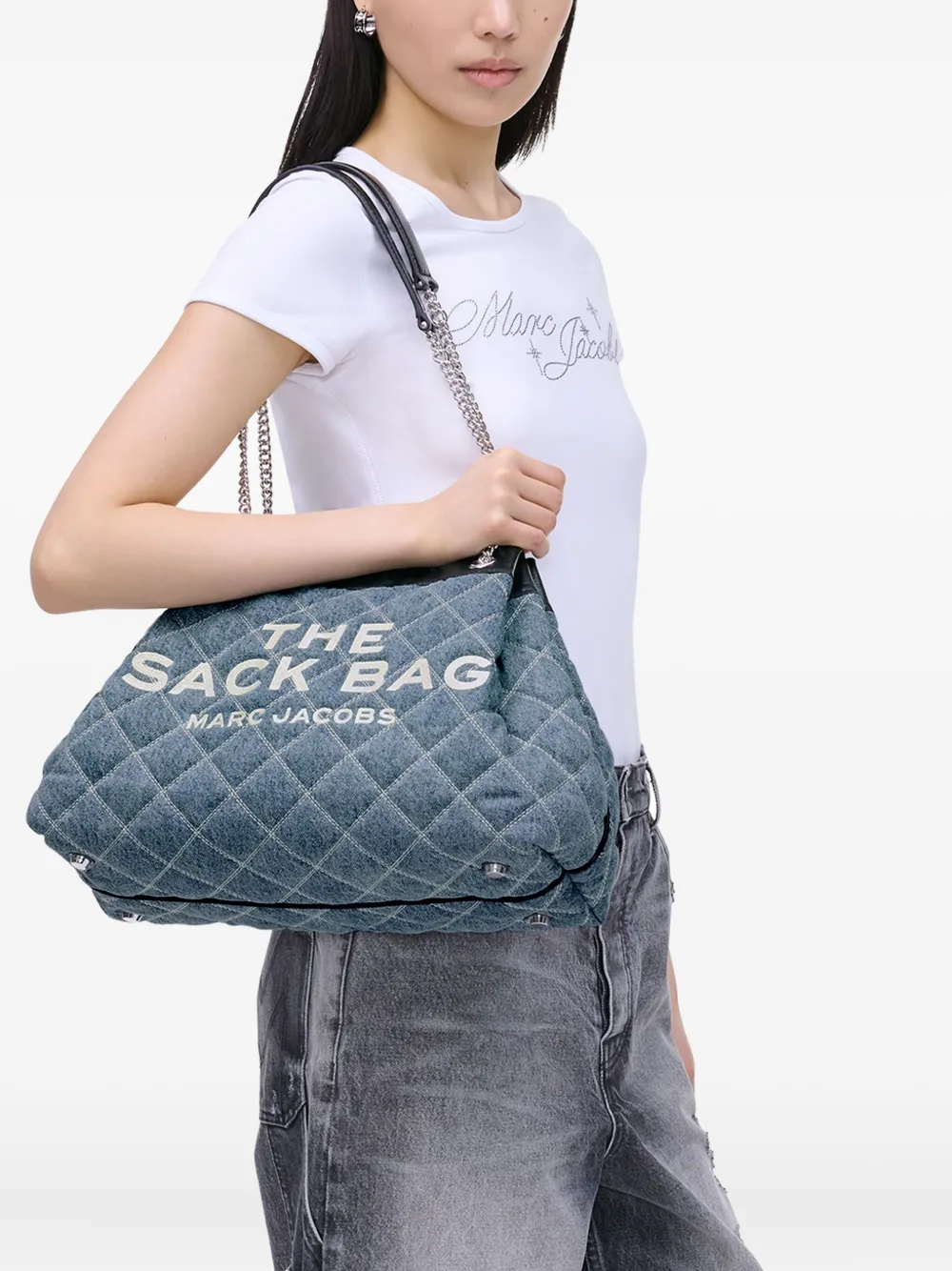 Marc Jacobs The Quilted denim tas met ketting Blauw