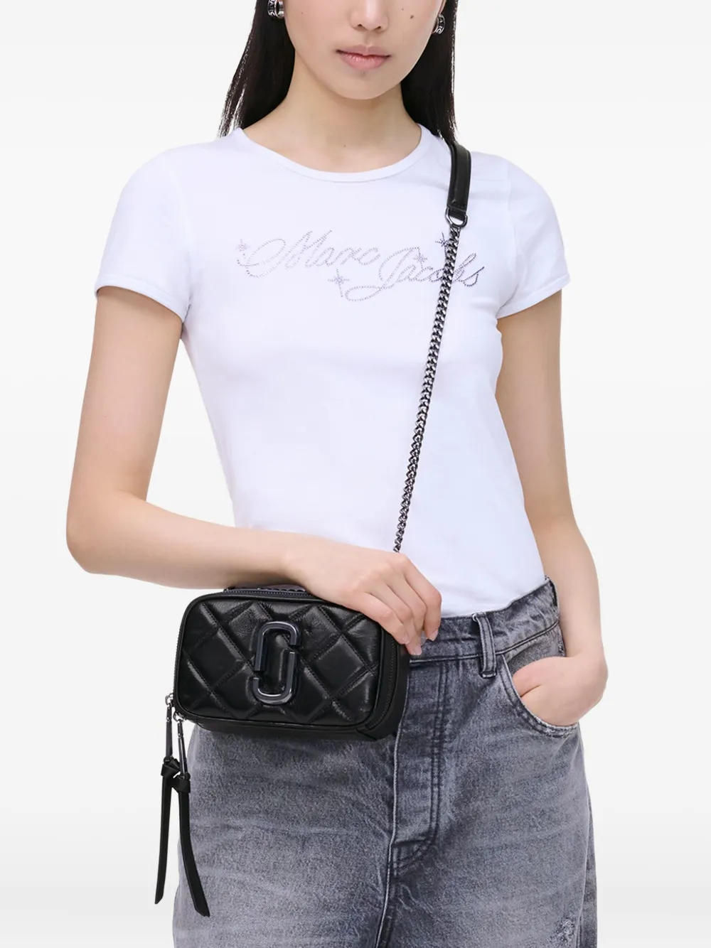 Marc Jacobs The Quilted Snapshot leren tas met ketting Zwart
