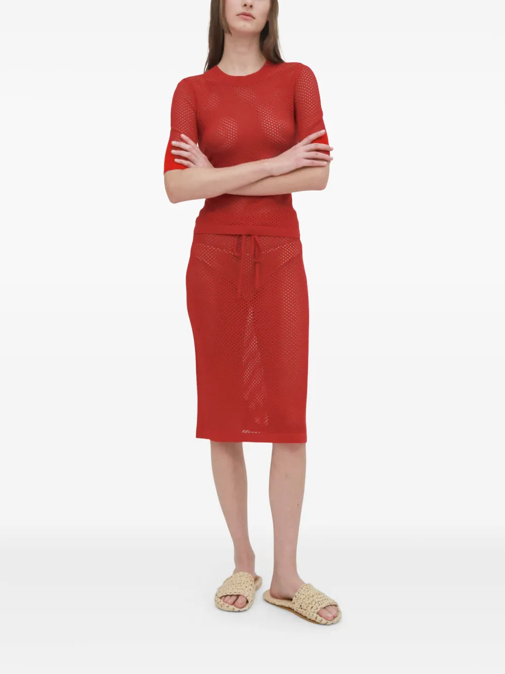 Rosetta Getty Top met mesh - Rood