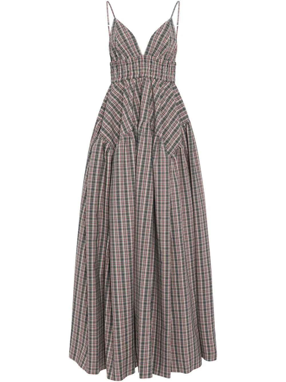 Rosetta Getty Plaid Gathered Peplum Maxi Camisole Dress In Black