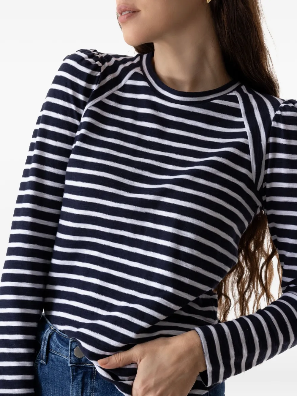 Veronica Beard Delano Striped Ribbed Stretch-cotton Top In Blue