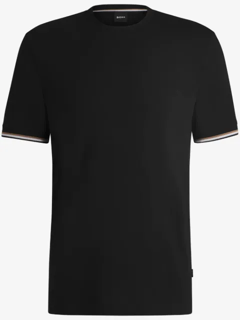 BOSS cotton-jersey T-shirt with signature-stripe cuffs