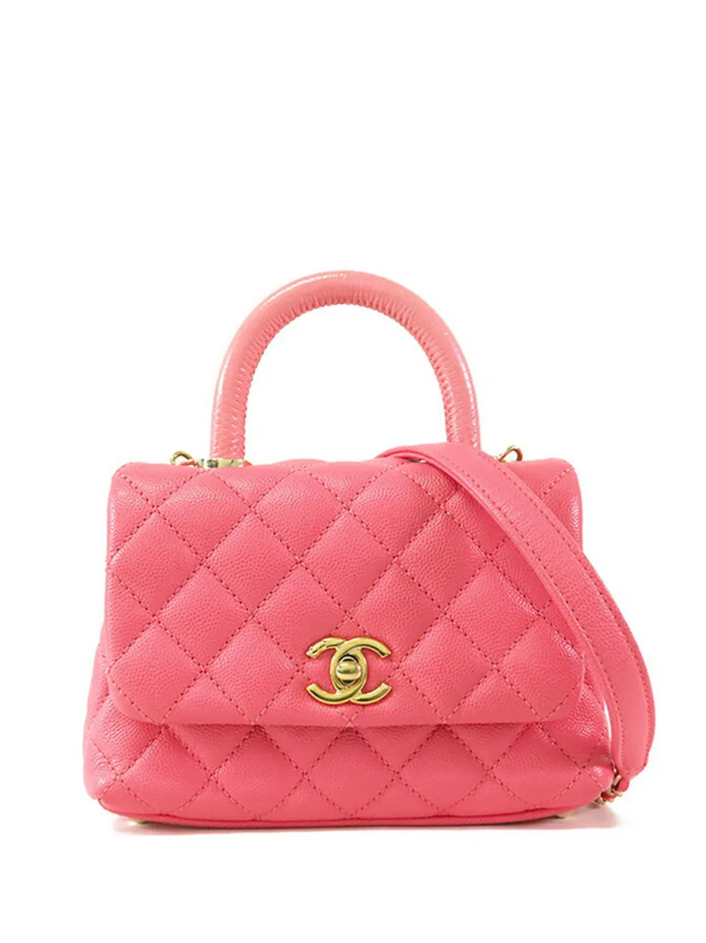 Pre-owned Chanel 2020 Extra Mini Caviar And Lizard Embossed Coco Top Handle Bag Satchel In Pink