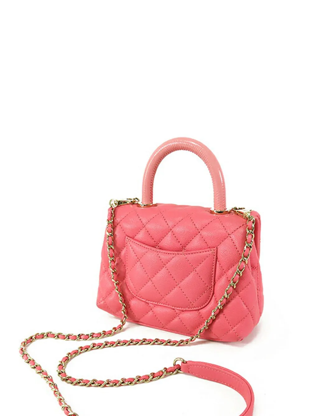 Pre-owned Chanel 2020 Extra Mini Caviar And Lizard Embossed Coco Top Handle Bag Satchel In Pink