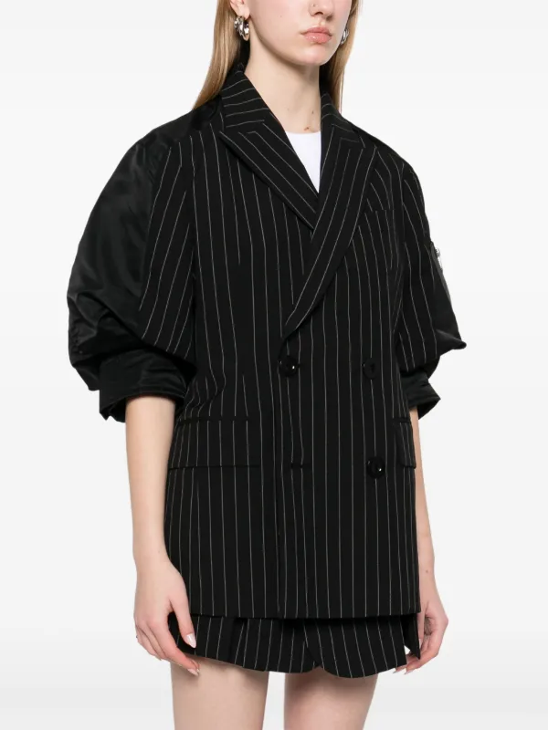 ジャケット sacai SS25 Pinstripe blazer (2507796 817) Sacai Striped Panelled Blazer | Black | FARFETCH