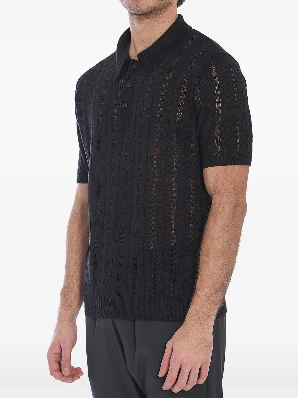 Roberto Collina Opengebreid poloshirt - Zwart