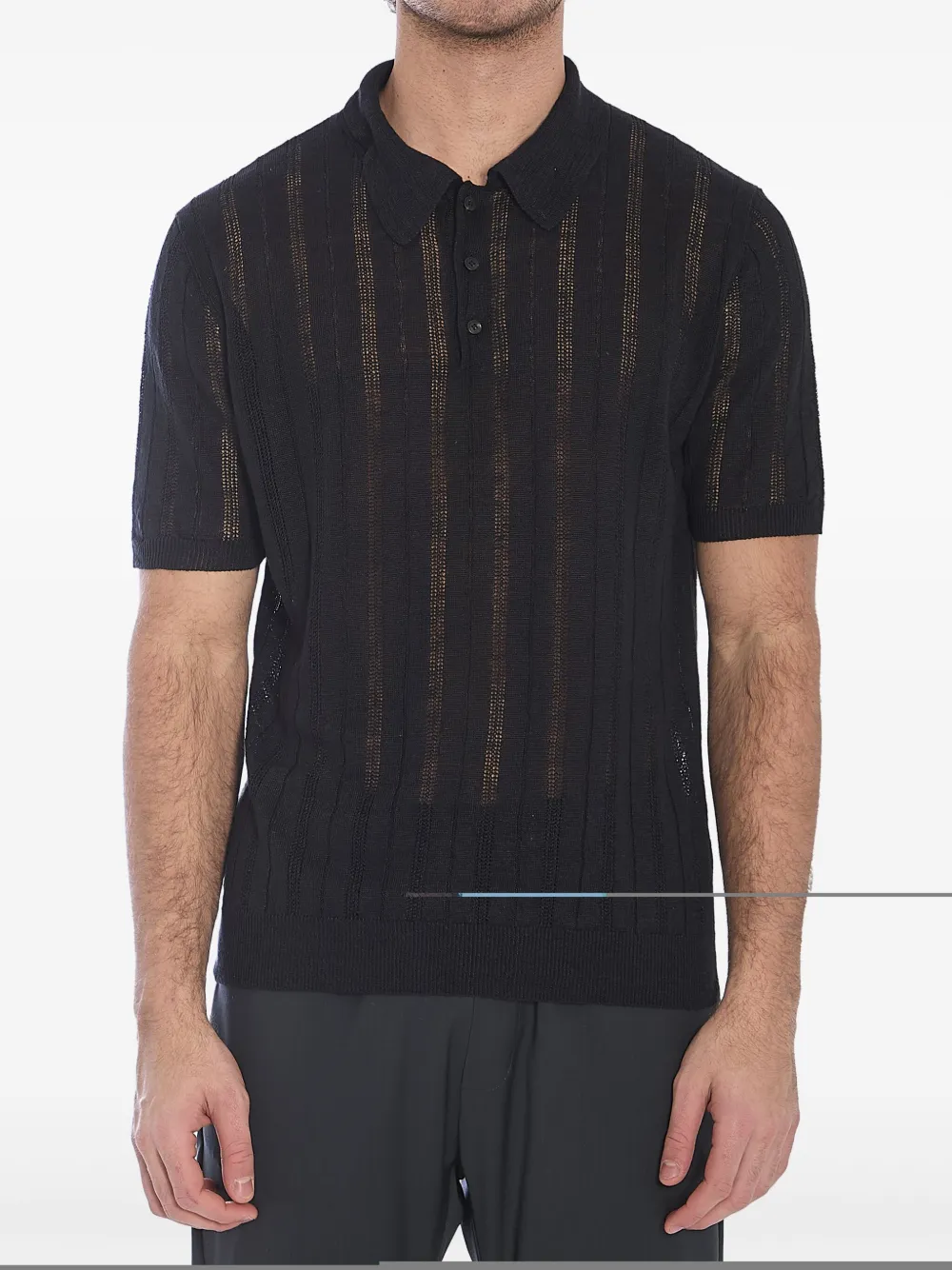 Roberto Collina Openwork Knit Polo Shirt In Black