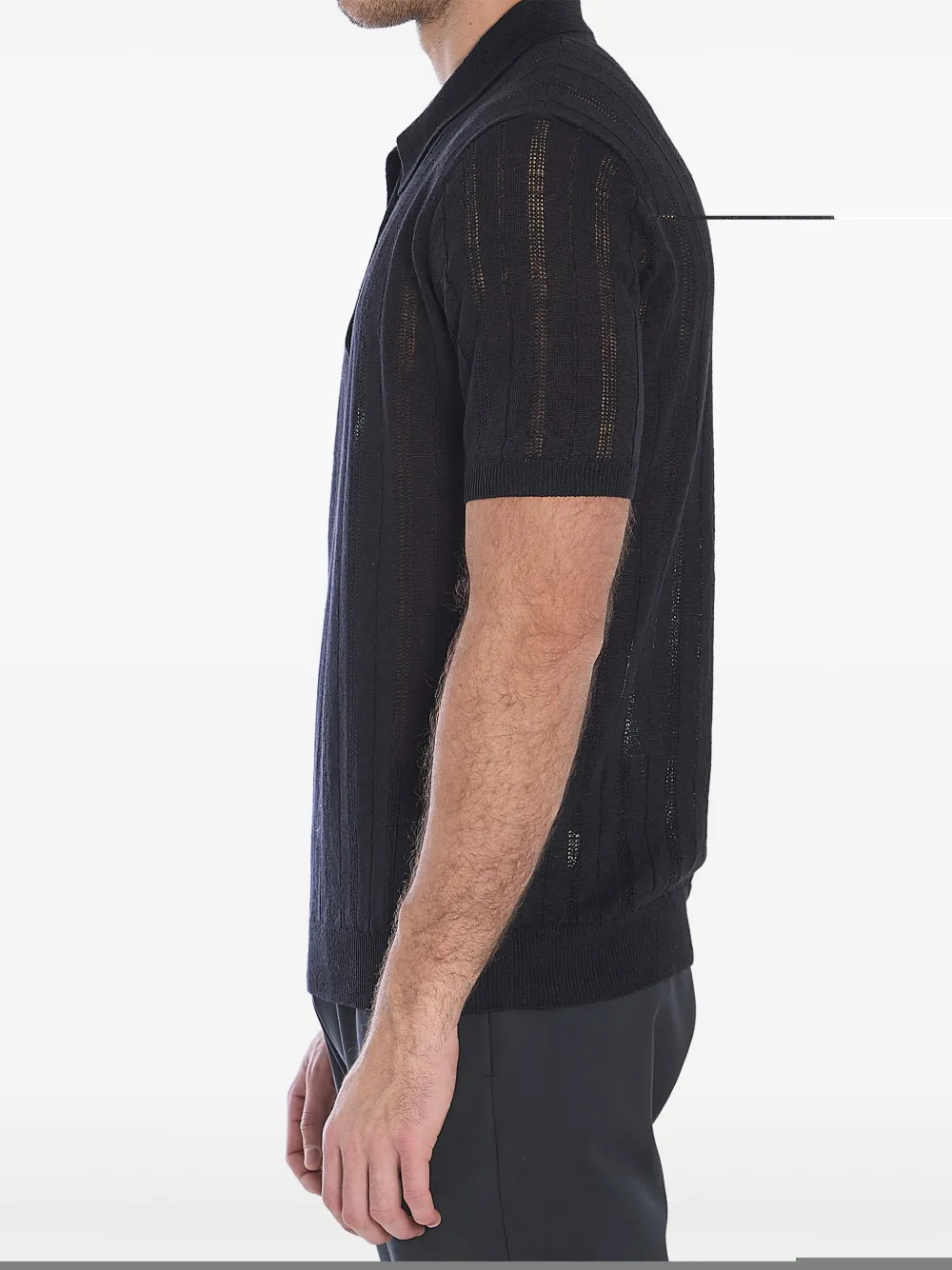 Roberto Collina Opengebreid poloshirt Zwart