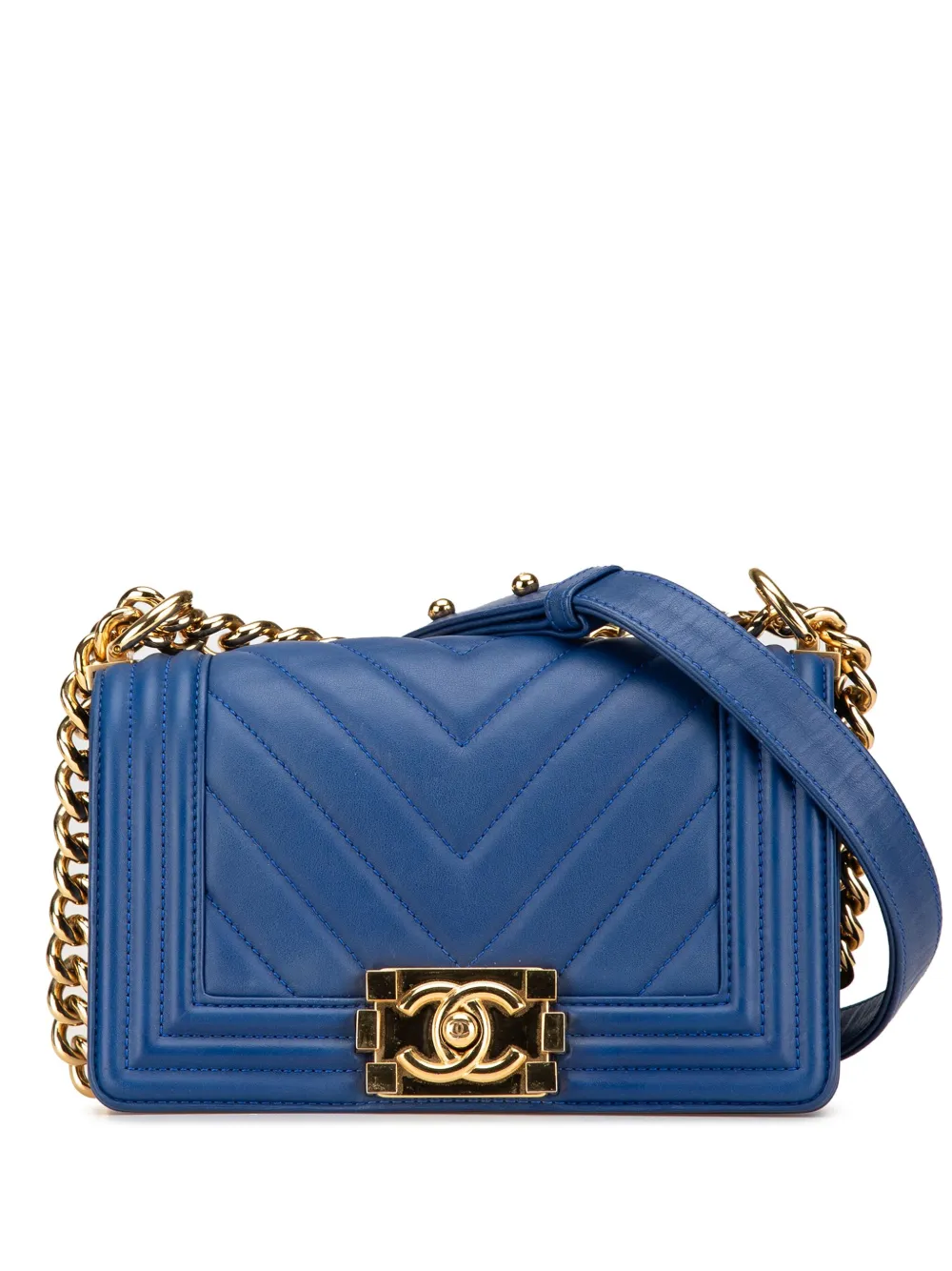 CHANEL Pre-Owned 2019 スモール シェブロン ラムスキン ボーイ フラップ ショルダーバッグ - ブルー CHANEL Pre-Owned 2019 スモール シェブロン ラムスキン ボーイ フラップ ショルダーバッグ - ブルー
