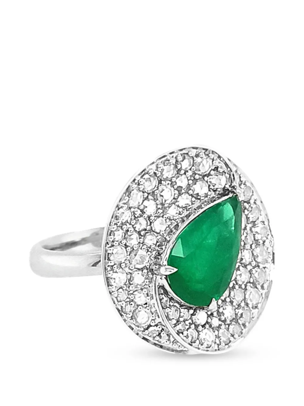 Hyt Jewelry 18k White Gold Emerald And Diamond Ring In Silver