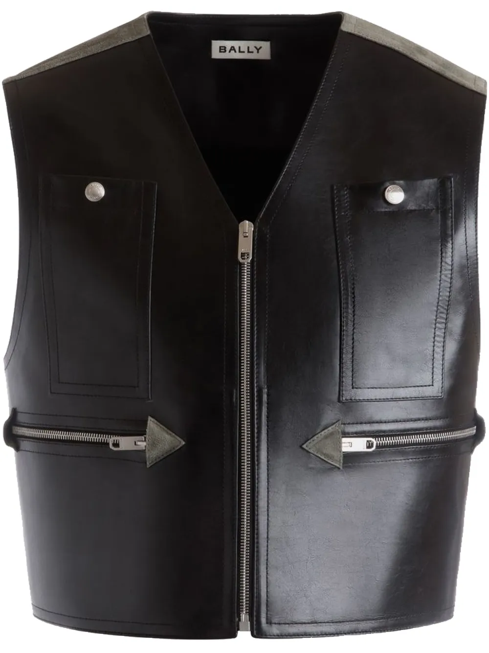 Bally Leren gilet Zwart