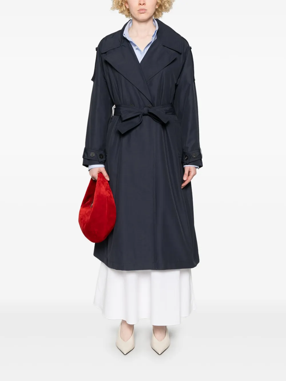 Shop Peserico Bead-embellished Trench Coat In Blue