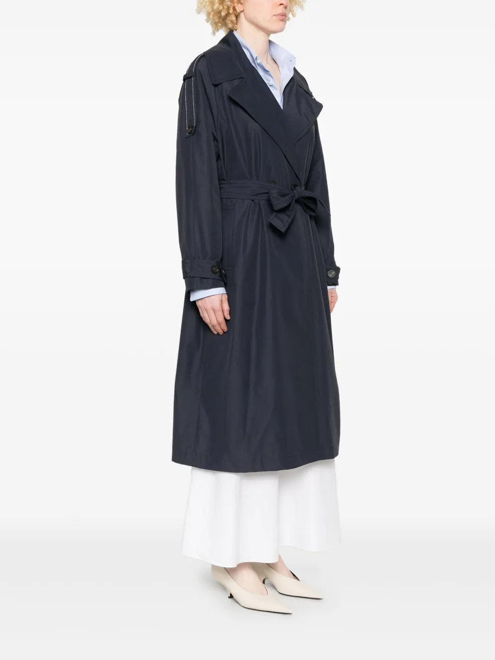 Shop Peserico Bead-embellished Trench Coat In Blue