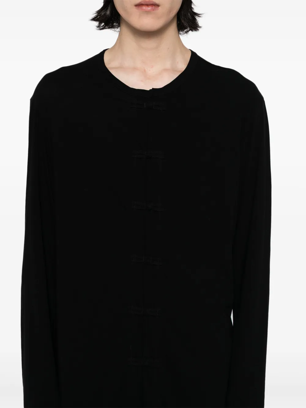 Yohji Yamamoto Gedraaid T-shirt met lange mouwen Zwart