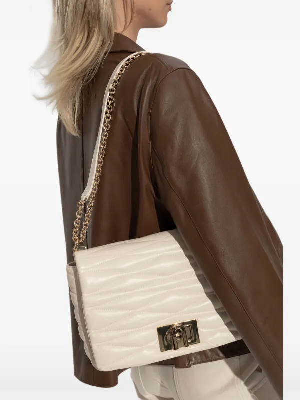Sac Furla Cabas En Cuir Blanc Cassé Et Noir – Occasion Très Bon état, Spacieux