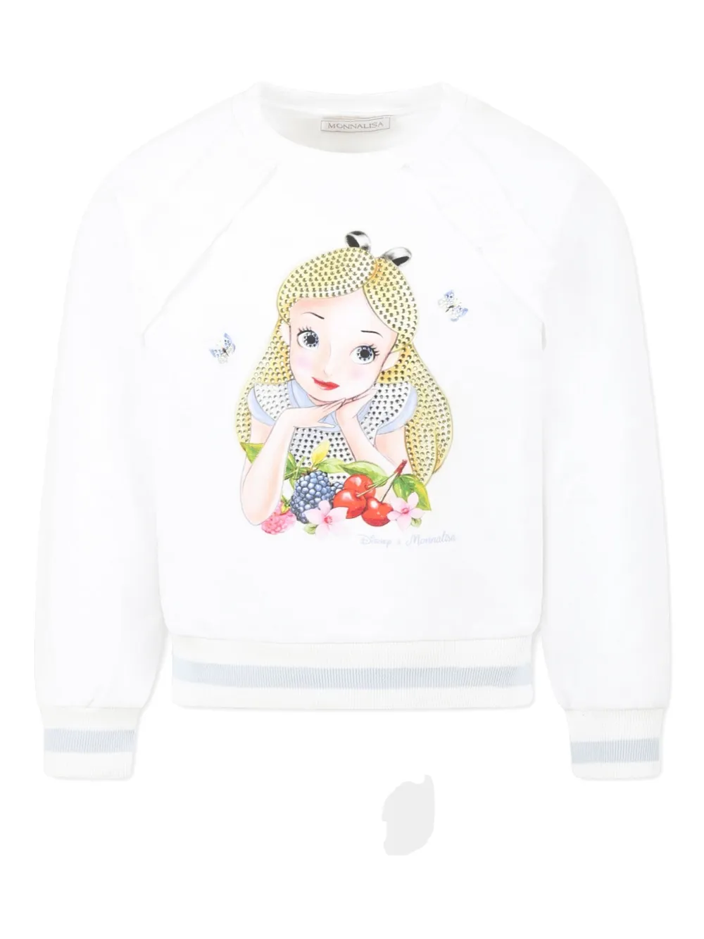 Monnalisa White Sweatshirt For Girl With Alice In Wonderland In White
