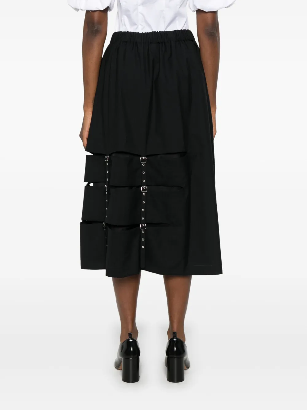 NOIR KEI NINOMIYA DECORATIVE-BUCKLE MIDI SKIRT