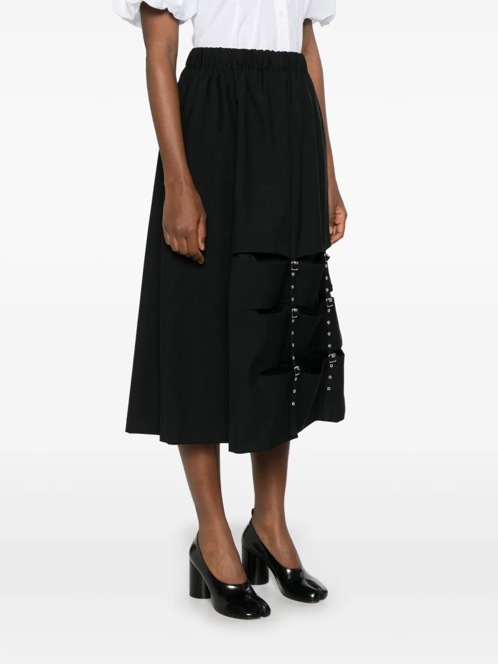 NOIR KEI NINOMIYA DECORATIVE-BUCKLE MIDI SKIRT