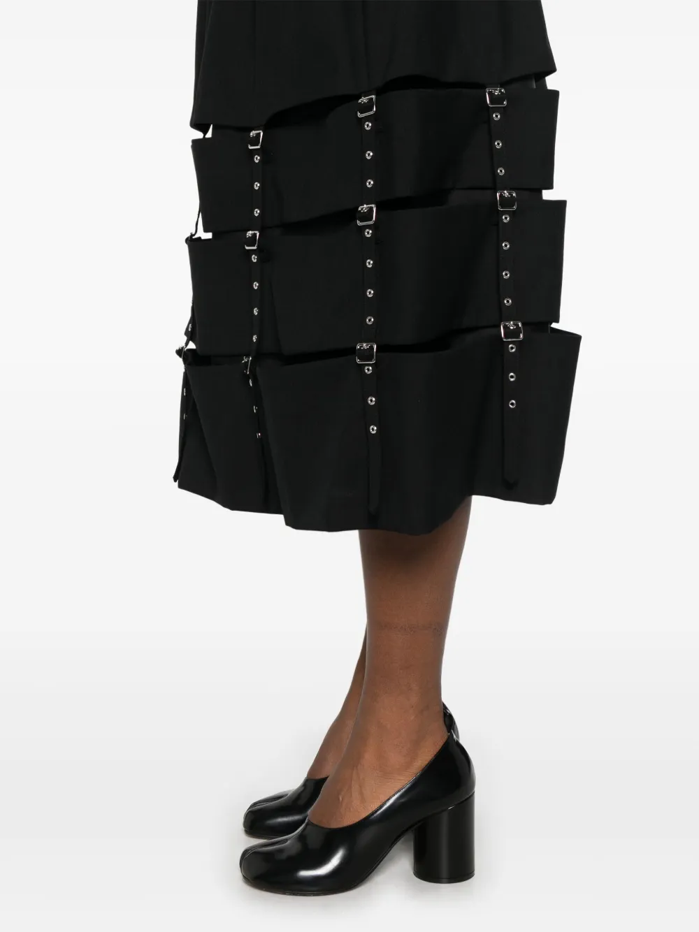 NOIR KEI NINOMIYA DECORATIVE-BUCKLE MIDI SKIRT