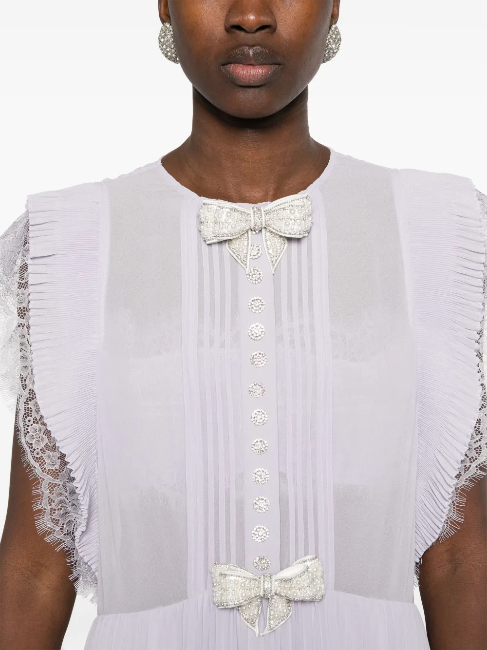 Self-Portrait Maxi-jurk met ruches Paars