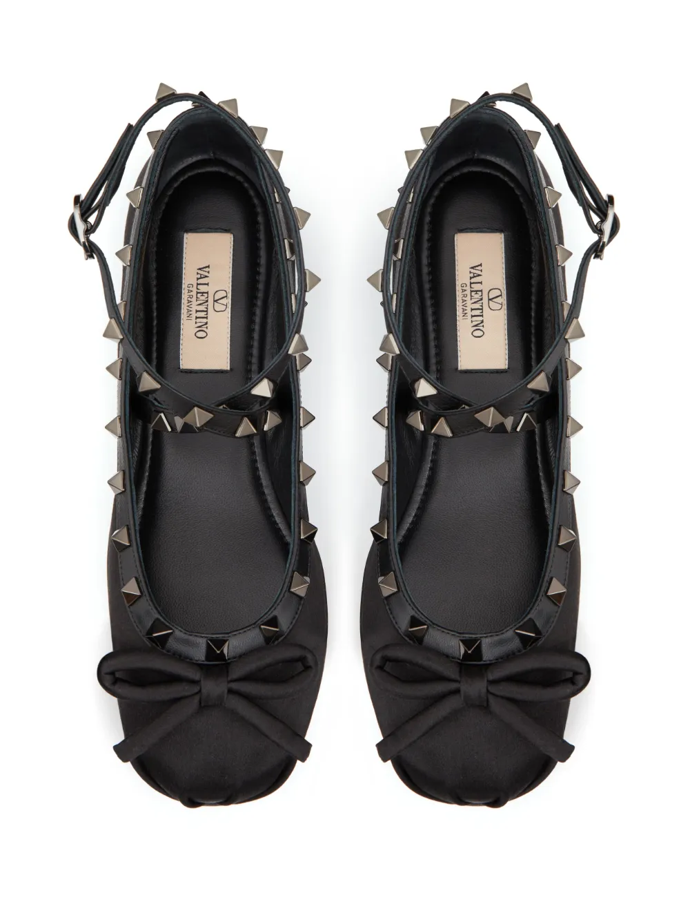 Valentino Garavani Rockstud Bow Detailed Ballerina Shoes In Black