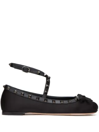 VALENTINO GARAVANI ロックスタッズ フラットシューズ 39 Valentino Garavani ロックスタッズ サテン フラットシューズ