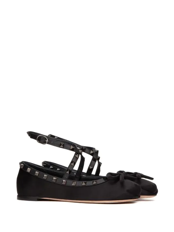 Valentino Garavani Rockstud Satin Ballet Flats | Black