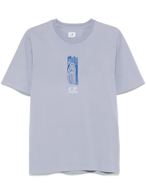 【送料&関税込】C.P. Company Blue T-shirt With Logo Embroide C.P. Company logo-embroidered Cotton T-shirt | Blue | FARFETCH