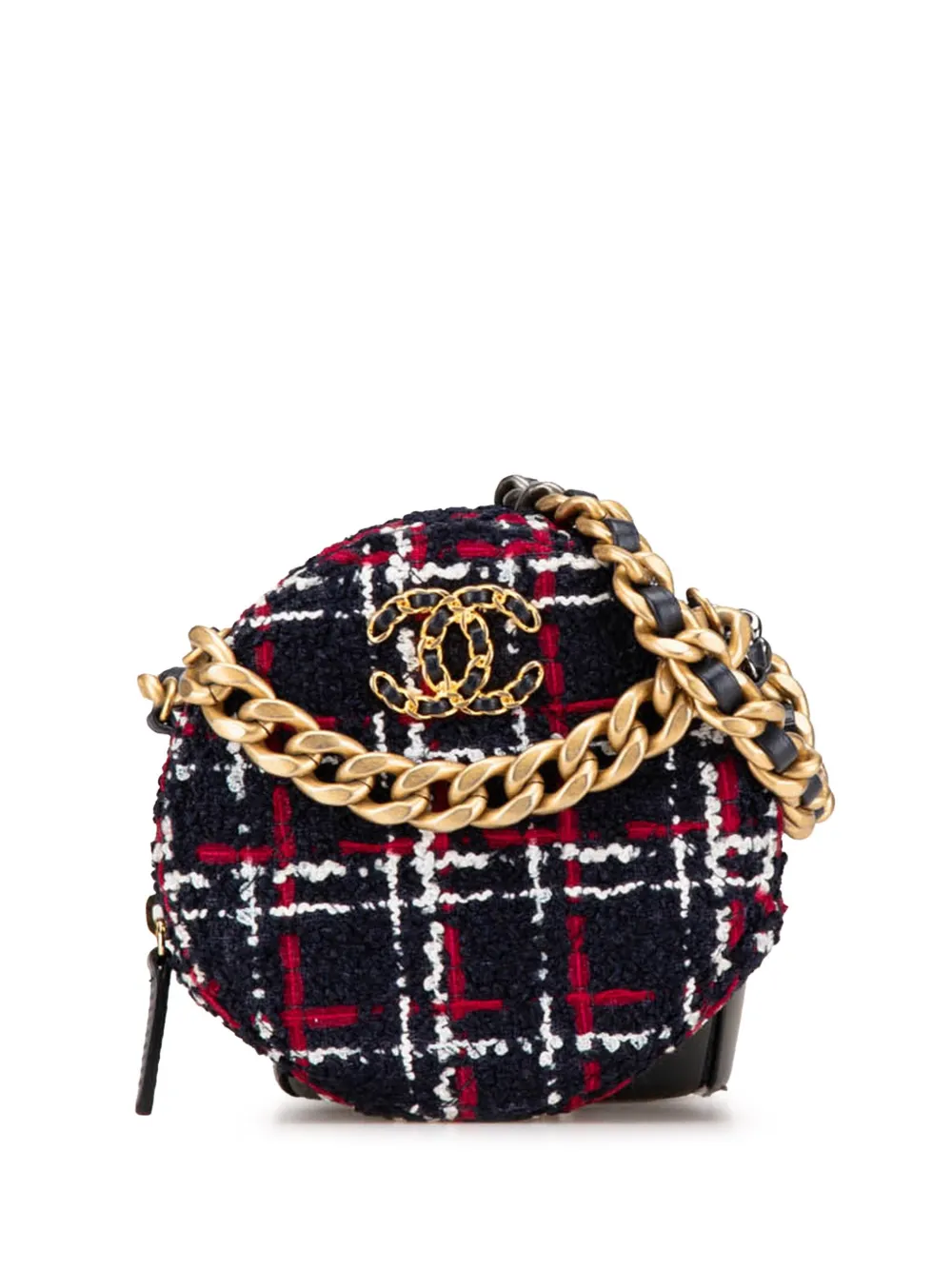 CHANEL Pre-Owned 2019 Tweed 19 Round Clutch with Chain satchel | Blue | Image 1