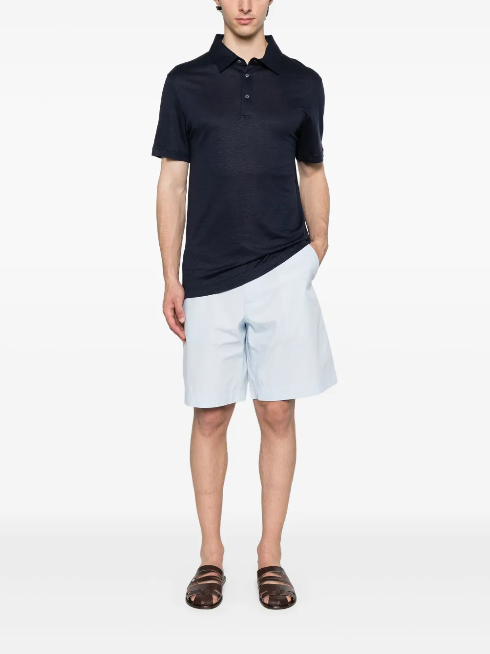 Brett Johnson Poloshirt van linnen-zijdeblend - Blauw
