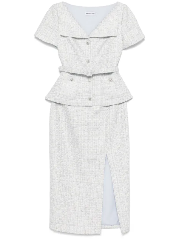 Self-Portrait Boucl Midi Dress | Blue | FARFETCH OM