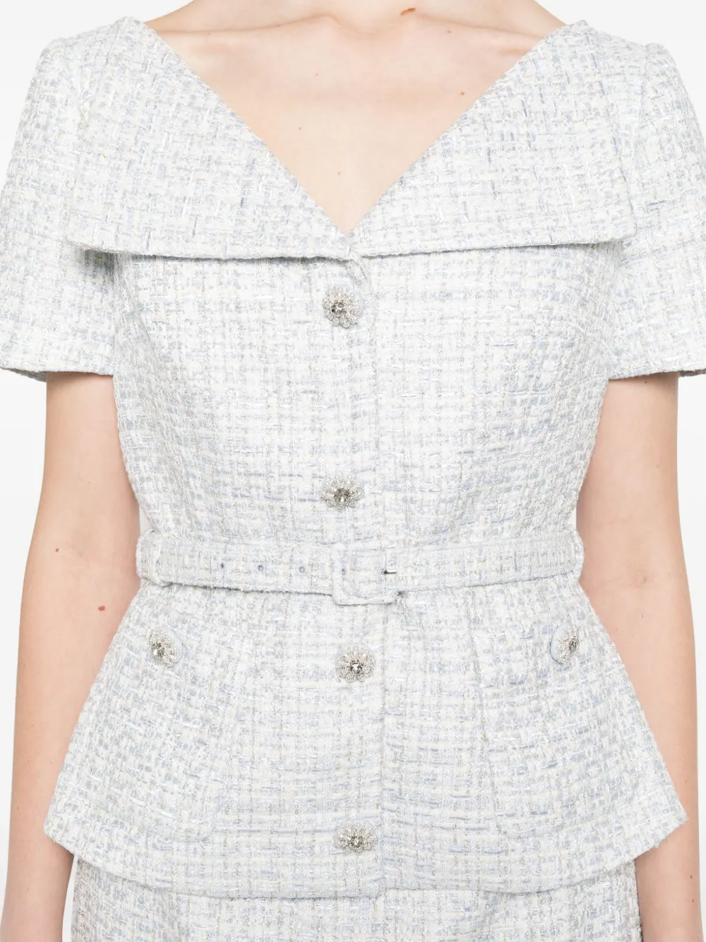 Shop Self-portrait Bouclé Midi Dress In Blue