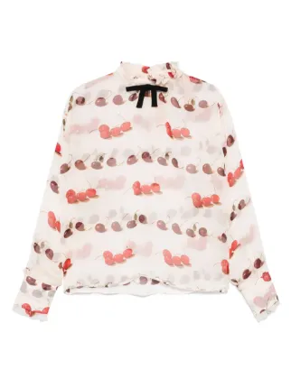 25SS 新品 Nº21 ヌメロヴェントゥーノ チェリー柄 リボンブラウス