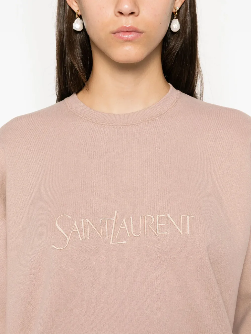 Saint Laurent Sweater met geborduurd logo Roze