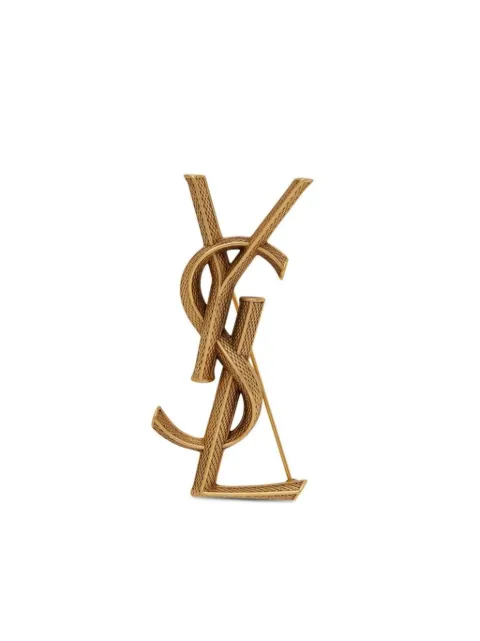 Saint Laurent textured logo letter brooch