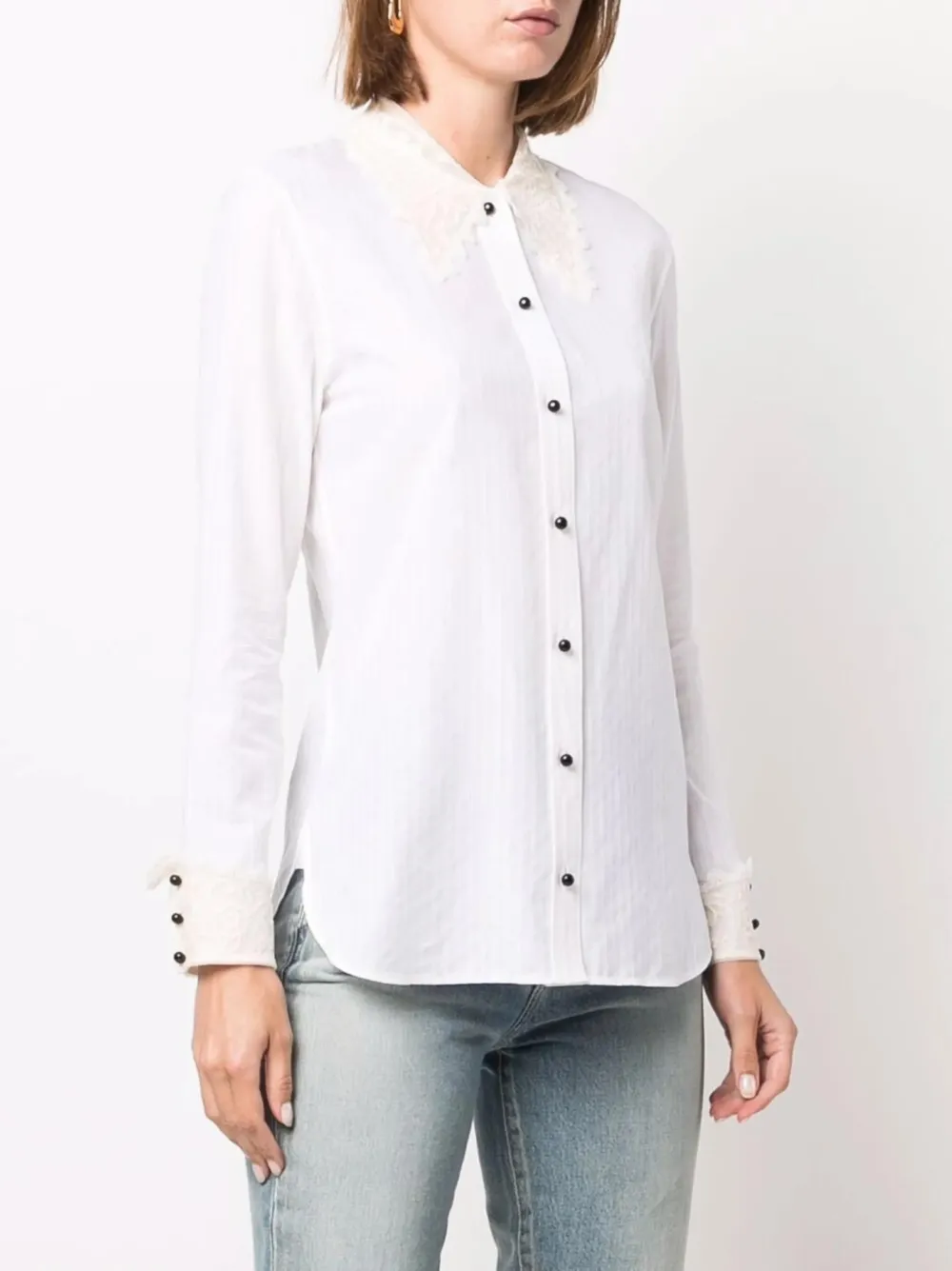 Saint Laurent lace-trim striped shirt Beige