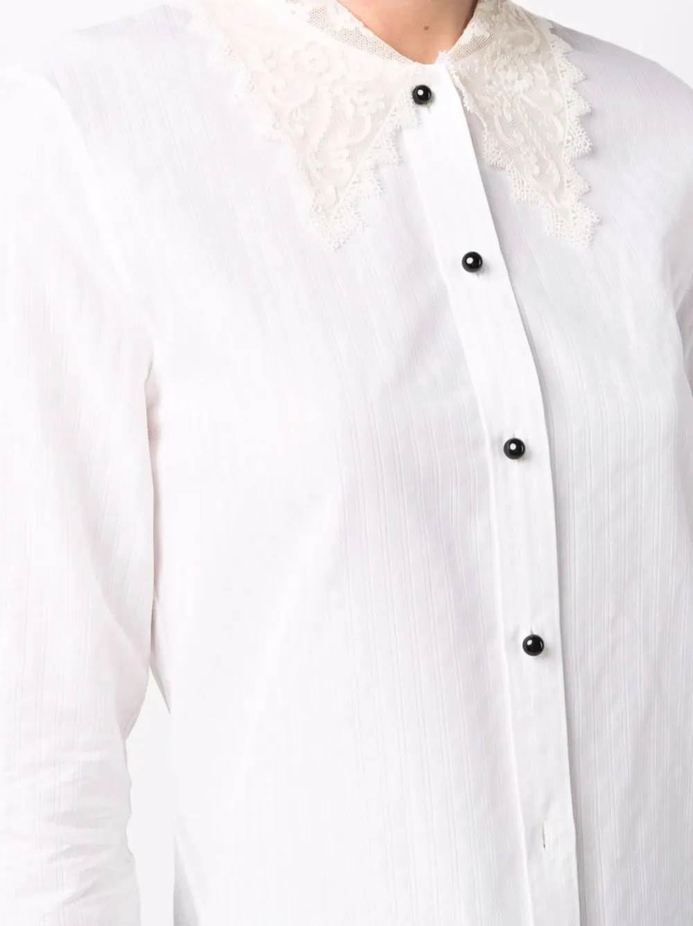 Saint Laurent lace-trim striped shirt Beige
