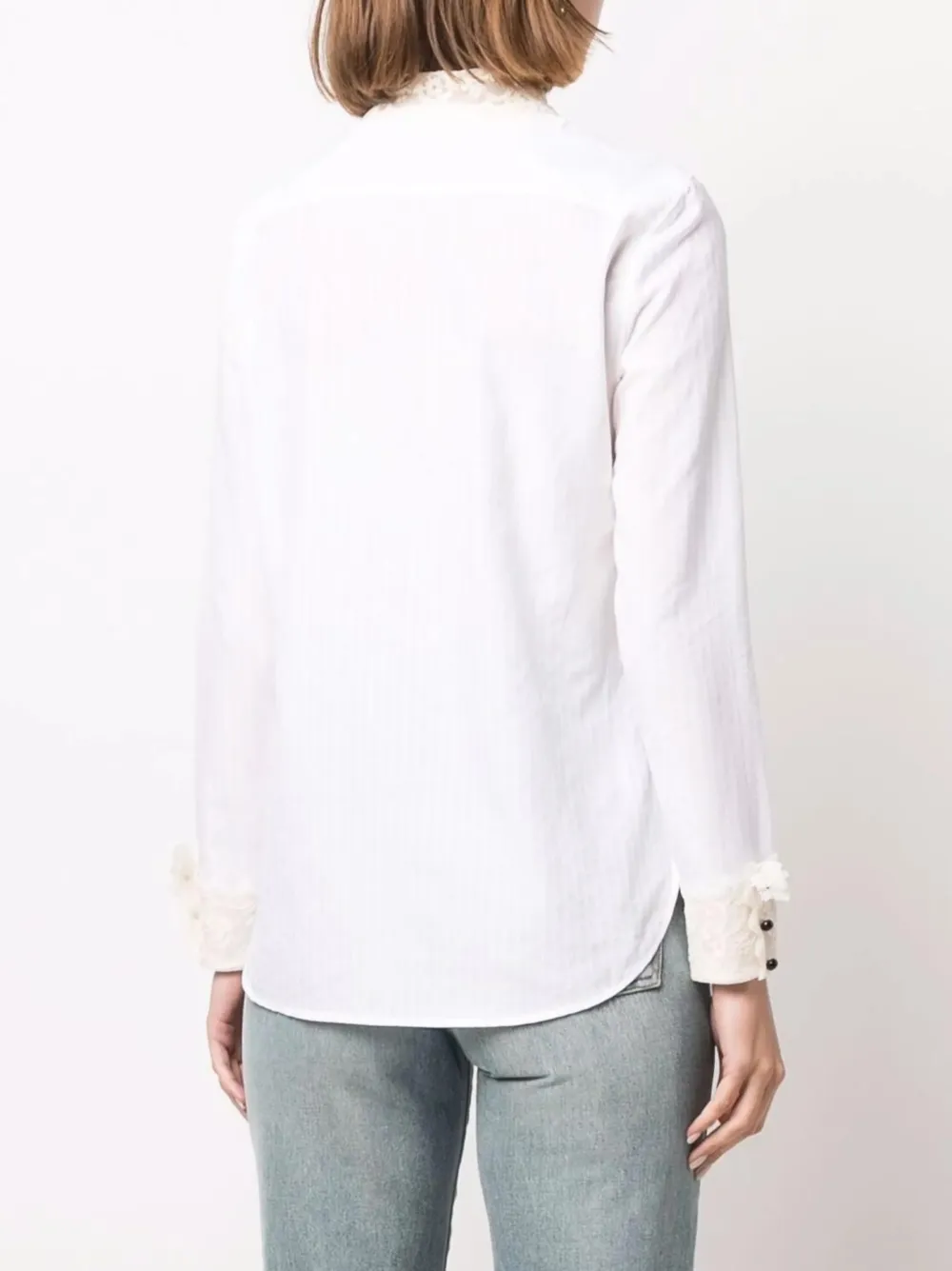 Saint Laurent lace-trim striped shirt Beige