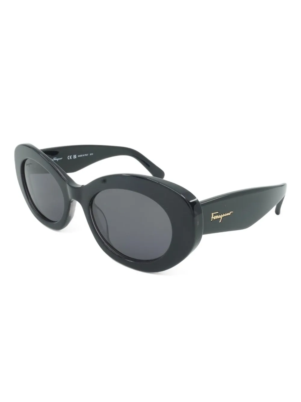 Shop Ferragamo Eyewear Oval-frame "black" Sunglasses
