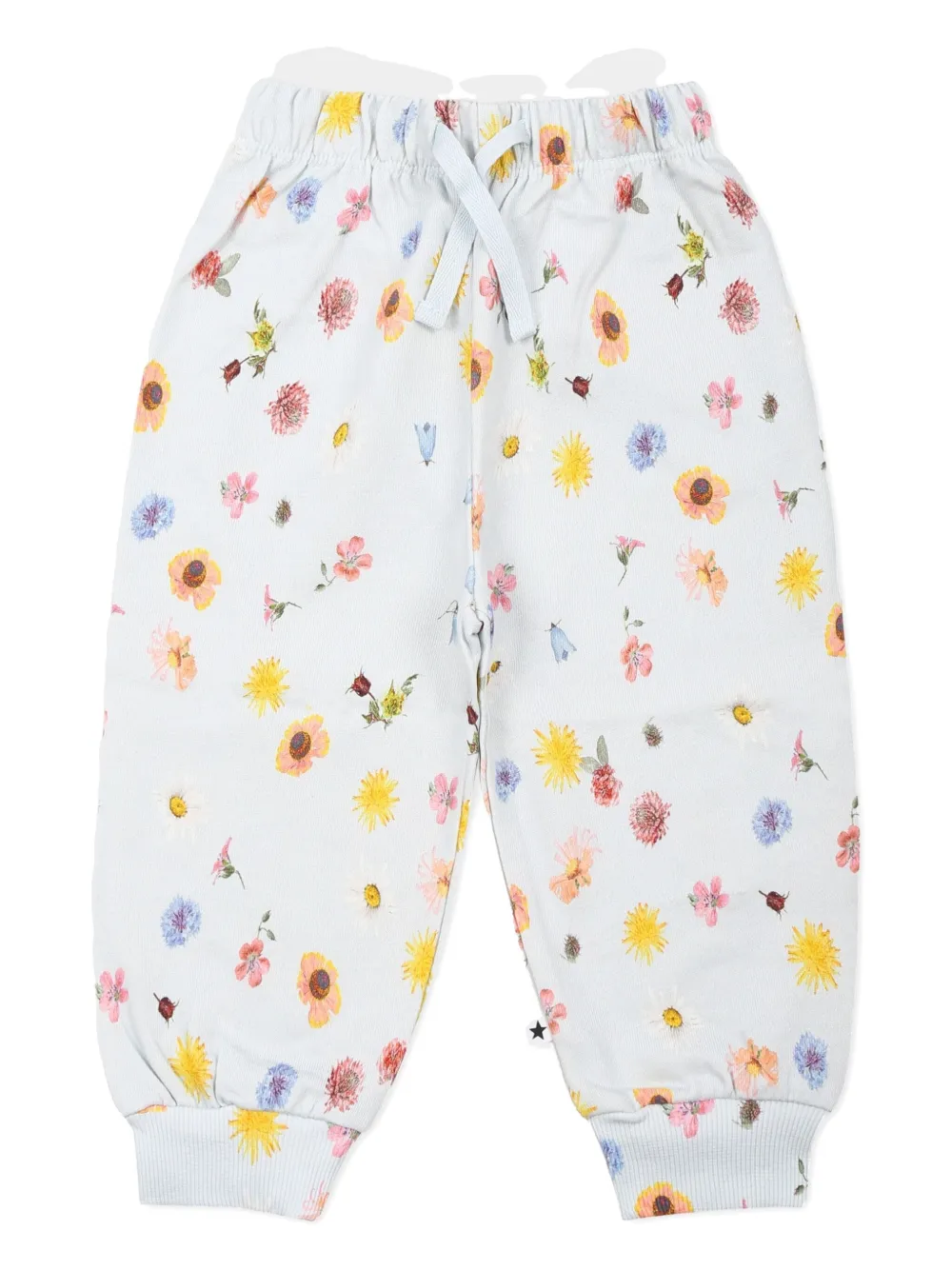 Molo Light Blue Trousers For Baby Girl With Floral Print In White