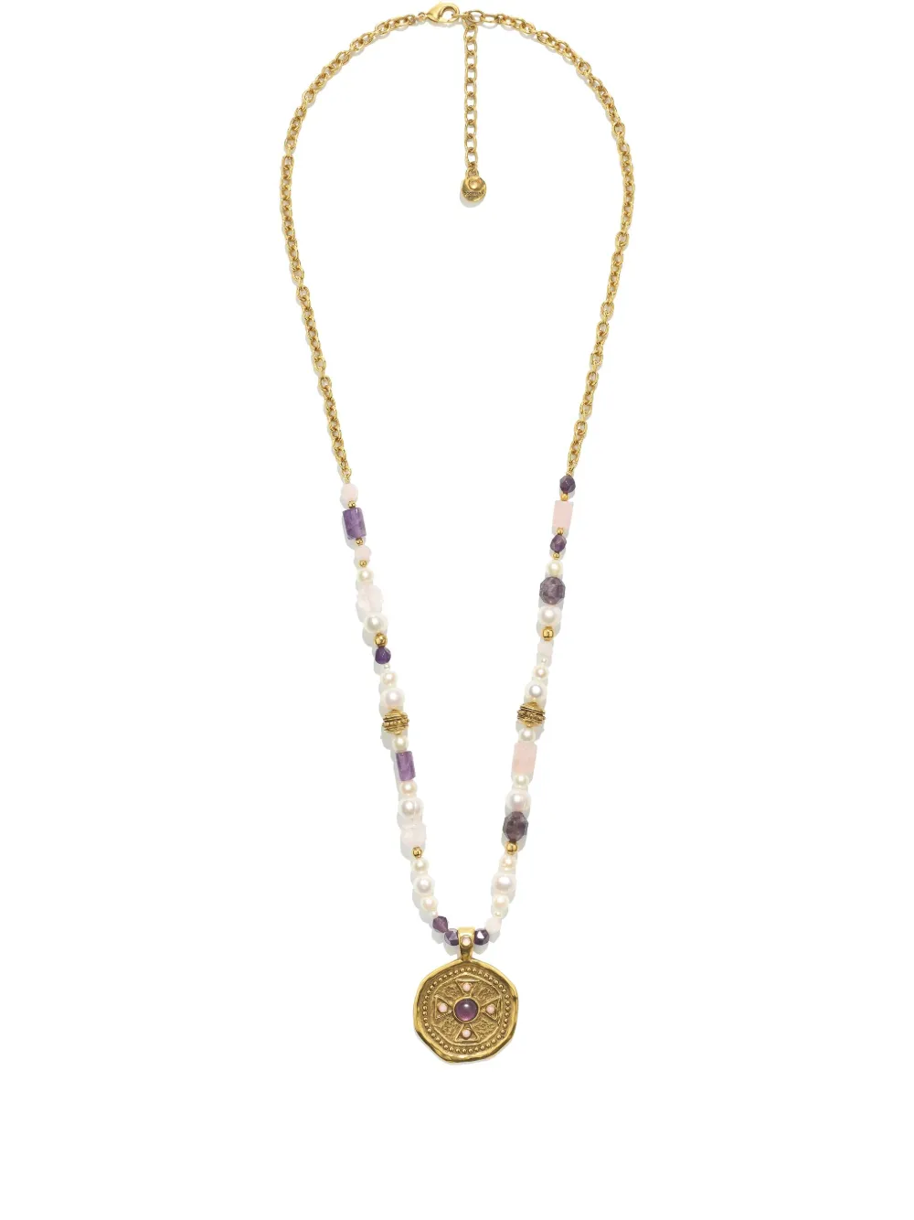 Goossens Syracuse Long Medal & Freshwater Pearls necklace | Gold | Image 1