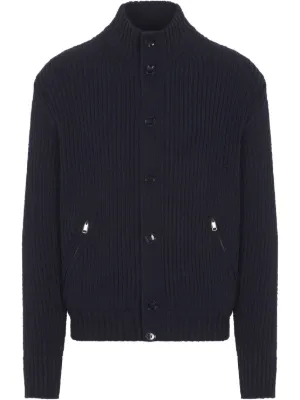 Giorgio Armani zigzag-embroidery Buttoned Cardigan | Blu | FARFETCH IT
