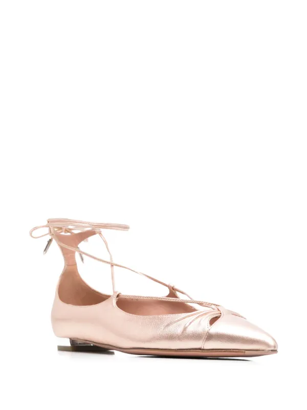 フラットシューズ AQUAZZURA Woman Flat shoes Pink TEMFLAA0NWT LCO Aquazzura レザーフラットシューズ | ピンク | FARFETCH JP