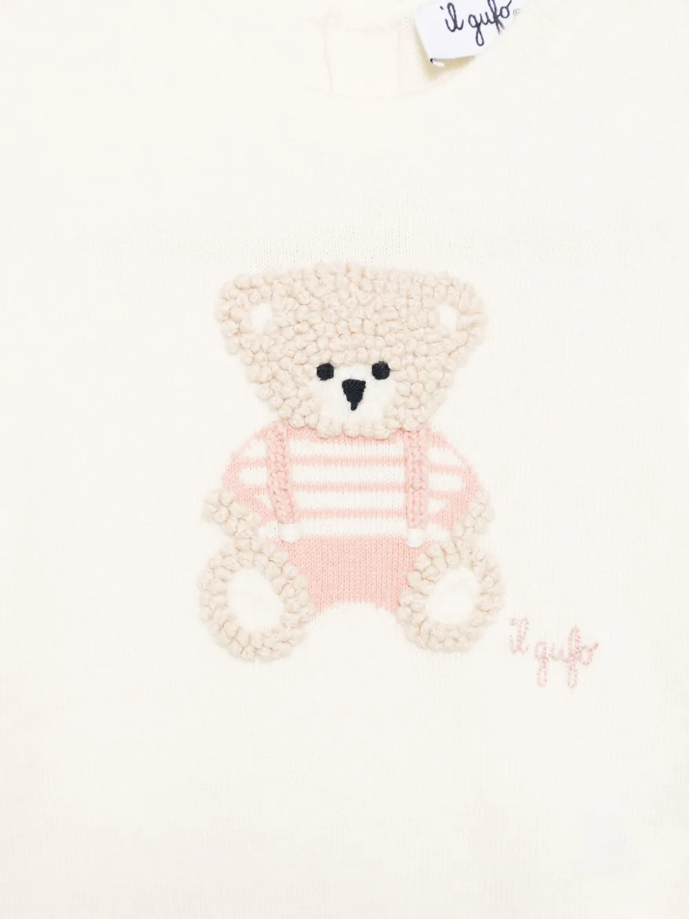 Il Gufo Romper met geborduurde beer Beige