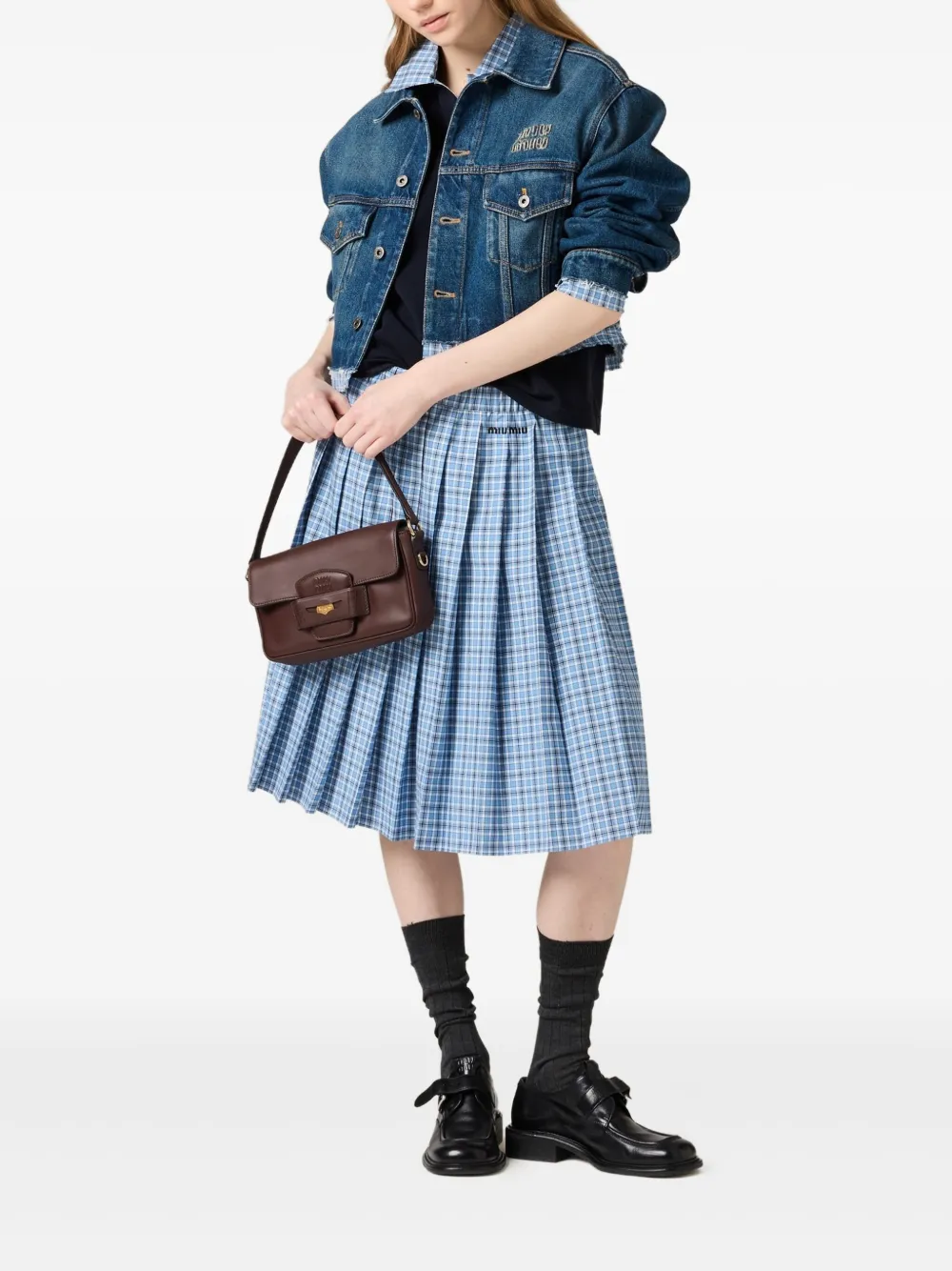 Miu Miu pleated check skirt - Blauw