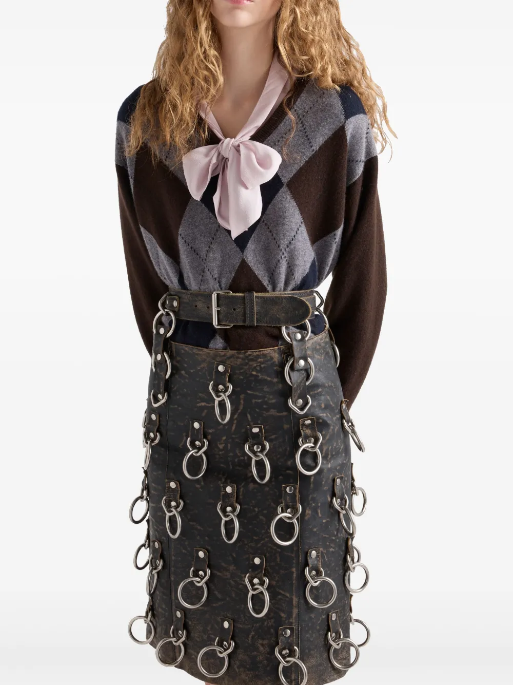 Prada Leren mini-rok met ringdetail Zwart