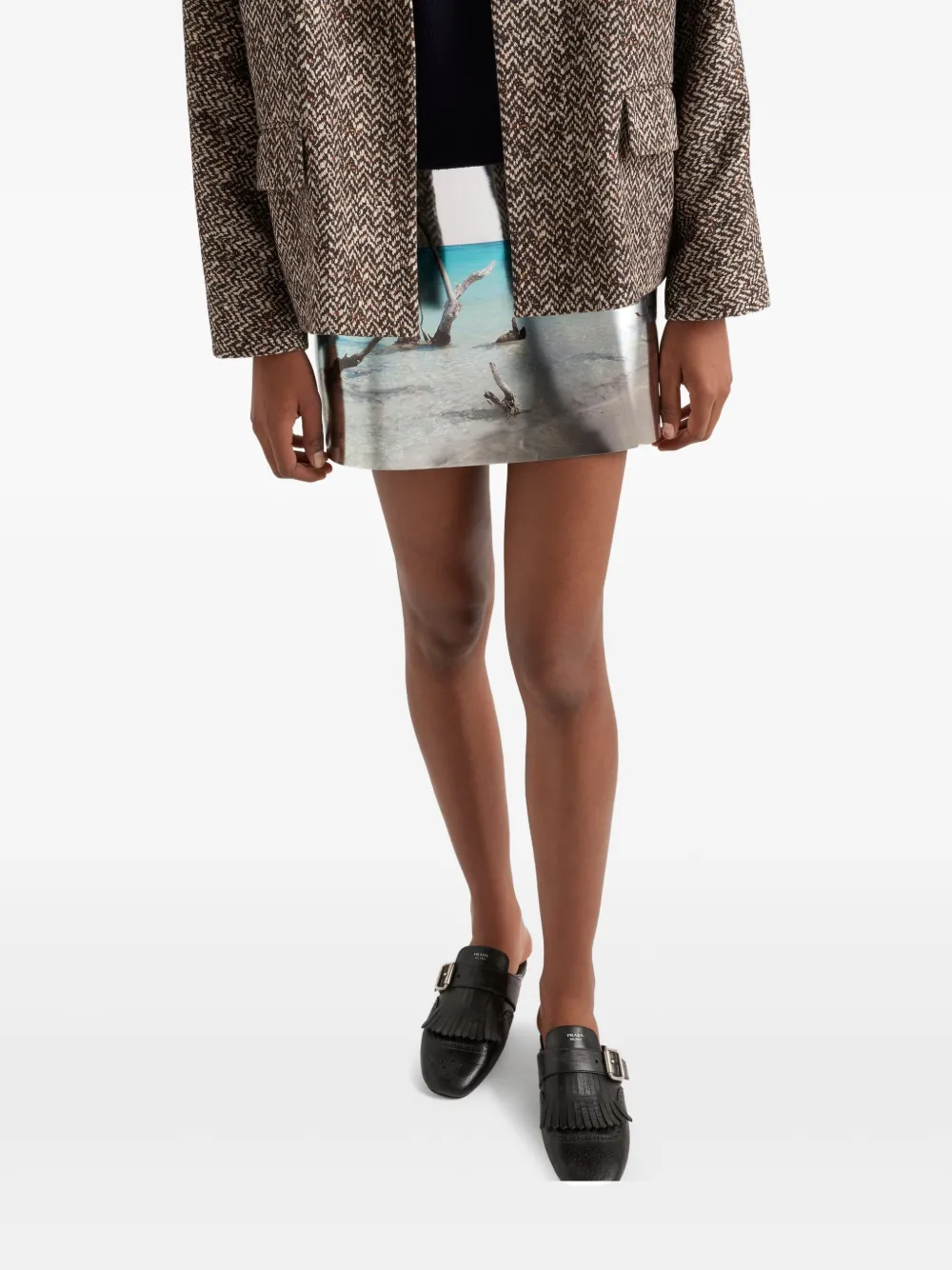 Prada Glanzende leren mini-rok Zilver