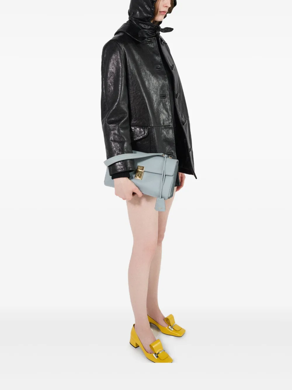 Prada Long-sleeved Hooded Leather Jacket In Black