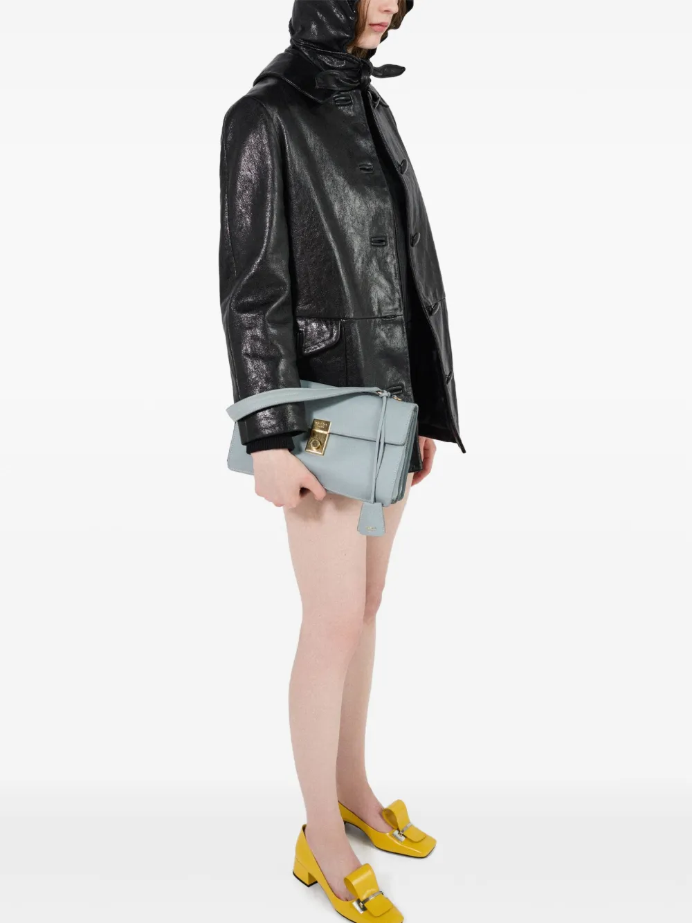  Prada Hooded Leather Jacket - Black 