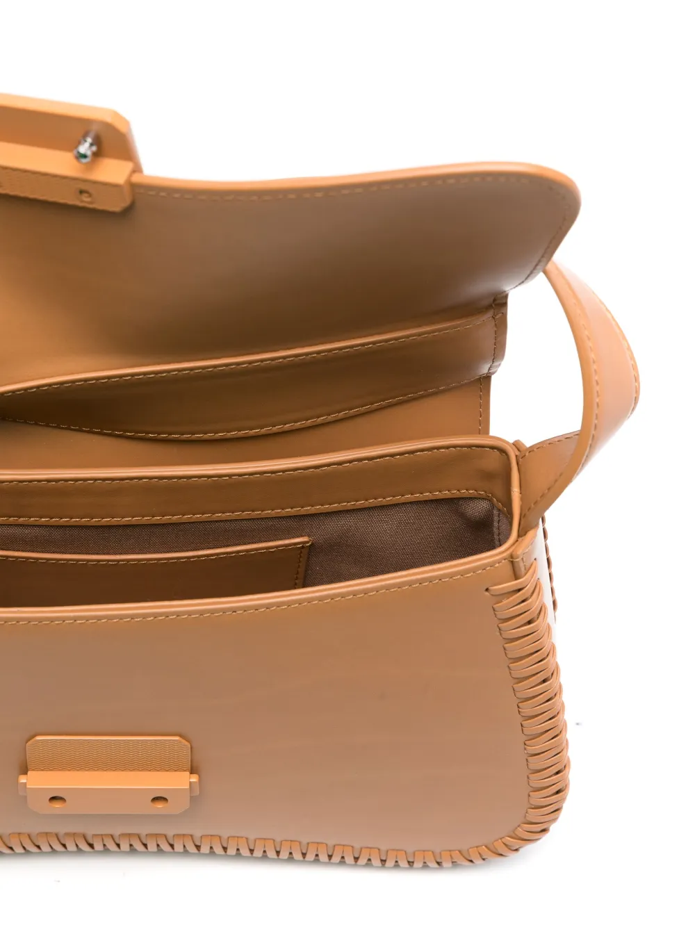Emporio Armani Leather Shoulder Bag With Interweaving In Brown